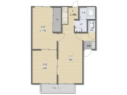 オークビレッジII(2LDK/2階)の間取り写真