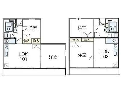 レオパレス中井町3(2LDK/1階)の間取り写真