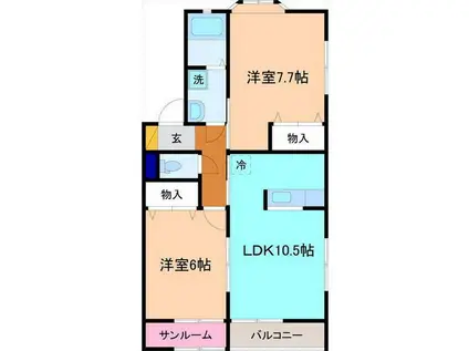 ノーブルガーデン(2LDK/2階)の間取り写真