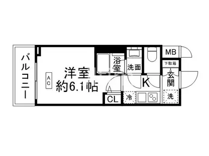 エステムコート京都西院(1K/2階)の間取り写真