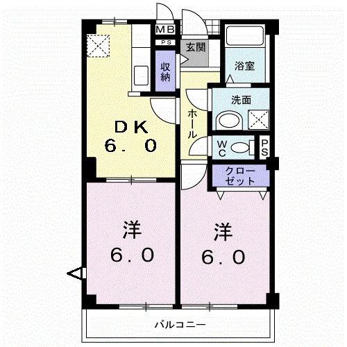 コモド パラッツォ(2DK/2階)の間取り写真