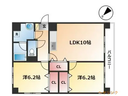 ブランメゾン辻本通(2LDK/1階)の間取り写真