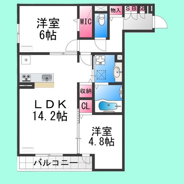 パサログランデ上野芝(2LDK/2階)の間取り写真