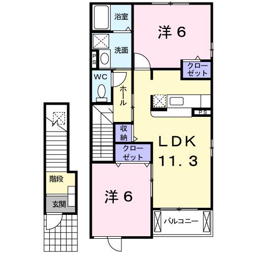 ハートヒルズA(2LDK/2階)の間取り写真