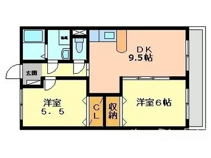 ピッケル加佐(2DK/1階)の間取り写真