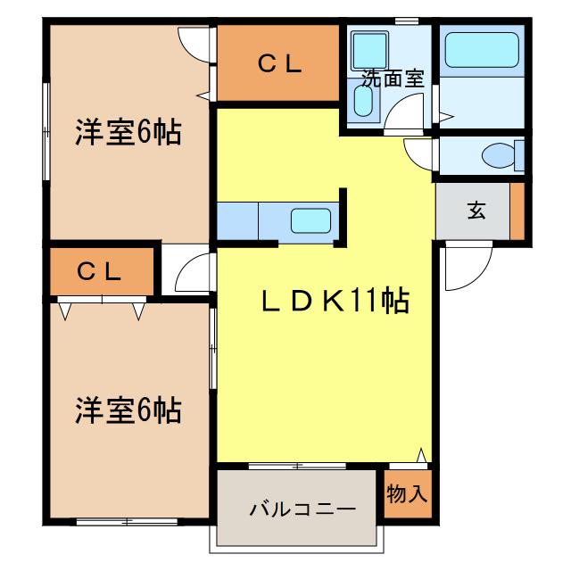 プルーデンス(2LDK/2階)の間取り写真