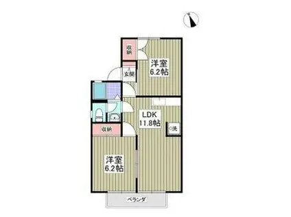 セジュール滝の原 B棟(2LDK/2階)の間取り写真