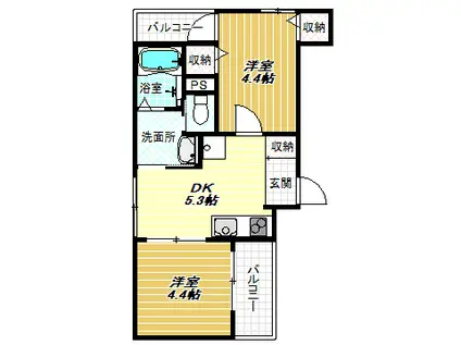 グロースコート恵我之荘(2DK/2階)の間取り写真