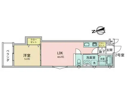 クリエオーレ寿町Ⅱ(1LDK/3階)の間取り写真