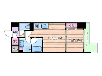 クロスレジデンス阿波座アーバネックス阿波座駅前(1LDK/15階)の間取り写真