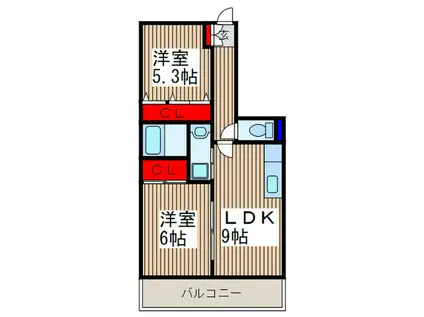テラスサイド浦和(2LDK/2階)の間取り写真