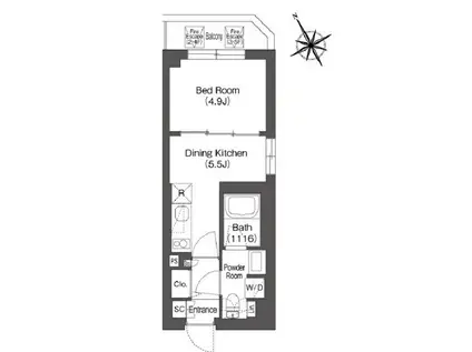 コンフォリア上目黒(1DK/3階)の間取り写真