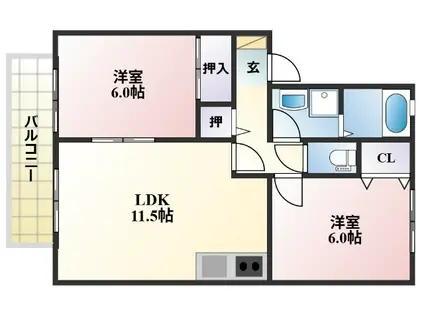 ロイヤルコート松乃木D棟(2LDK/2階)の間取り写真