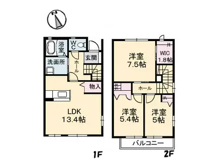 ファルカス II A棟(3LDK/1階)の間取り写真