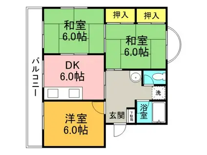グリーンビル(3DK/2階)の間取り写真