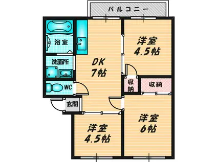 サンシティ シャトーロゼ(3DK/2階)の間取り写真