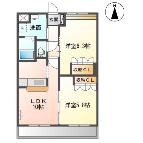 パピヨン(2LDK/3階)の間取り写真