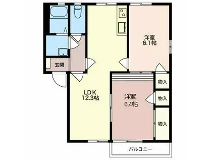 パークヒルズE(2LDK/2階)の間取り写真