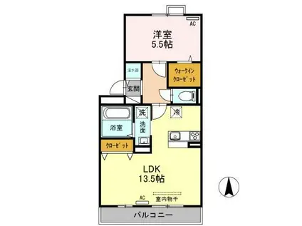 エクレール カメリア(1LDK/2階)の間取り写真
