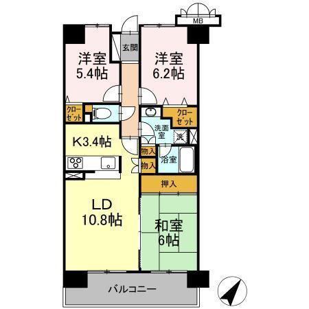 レールシティ桃見台(3LDK/9階)の間取り写真