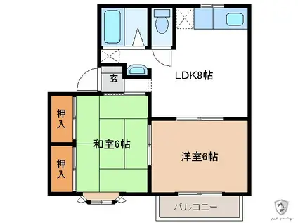 レジデンス明和B(2DK/2階)の間取り写真