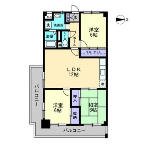 百石ハイツ(3LDK/6階)の間取り写真