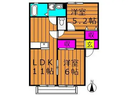 ピアチェーレ金光B棟(2LDK/1階)の間取り写真