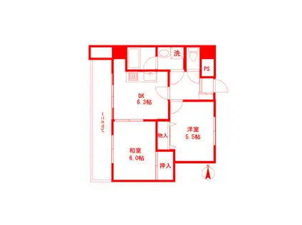 ドメス横浜南(2DK/9階)の間取り写真