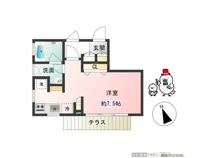 富士フラット(1K/1階)の間取り写真