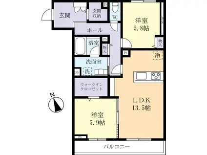 カーサ・フェリーチェさくらの杜(2LDK/1階)の間取り写真