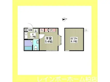 ダル―チャ北初富II(1K/1階)の間取り写真