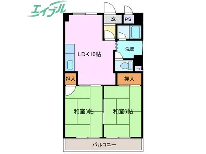 堀田ビル(2LDK/6階)の間取り写真