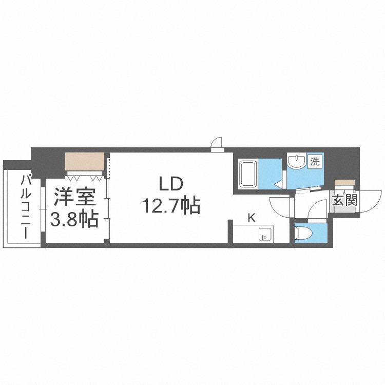 ラクラス堺筋本町(1LDK/13階)の間取り写真