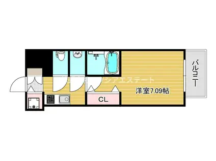 レジュールアッシュOSAKAGATEWAY(1K/2階)の間取り写真