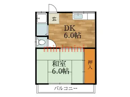 椿ハイツ 東(1DK/2階)の間取り写真