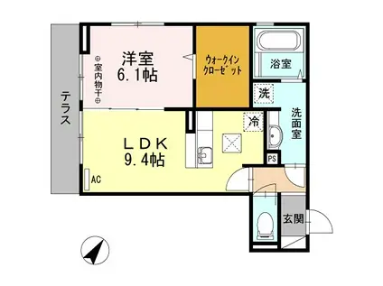 PLATINUM(1LDK/1階)の間取り写真