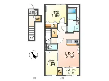 スターテラスII千駄塚(2LDK/2階)の間取り写真