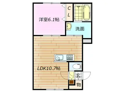 LANA B棟(1LDK/2階)の間取り写真