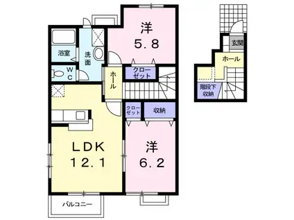 ハーモニウエストA 西新町(2LDK/2階)の間取り写真