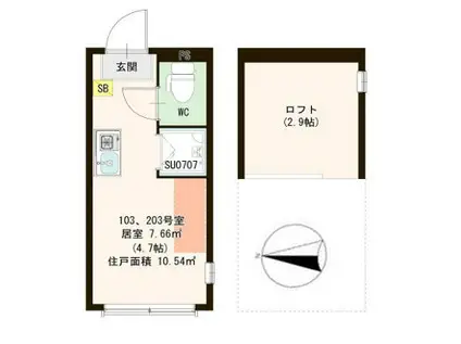 クレシア下高井戸(ワンルーム/1階)の間取り写真