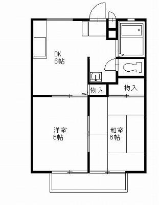 菊地ハイツD(2DK/1階)の間取り写真