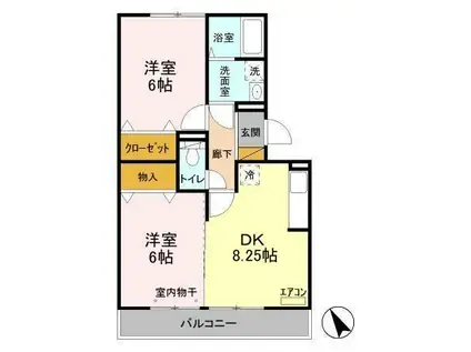 ラフォーレ上ノ台B(2DK/1階)の間取り写真