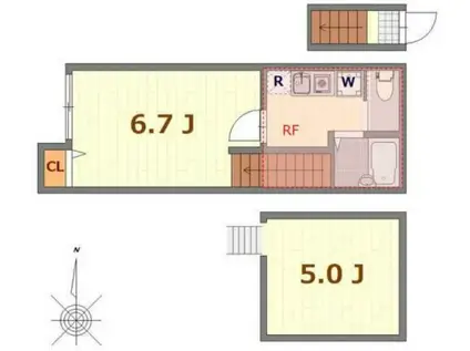 バーミ―プレイス南千束(1K/2階)の間取り写真