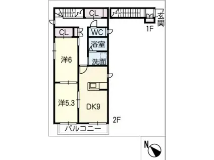 サンオー(2DK/2階)の間取り写真