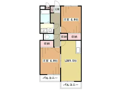 コーポローレル(2DK/2階)の間取り写真