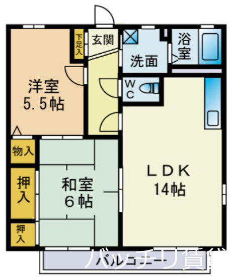ヴェルハイムII(2LDK/2階)の間取り写真
