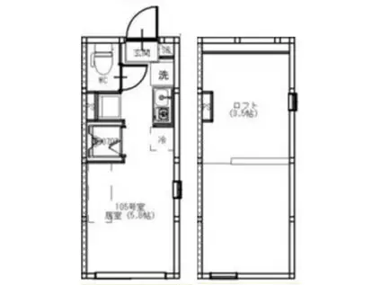 春日町6丁目(ワンルーム/2階)の間取り写真