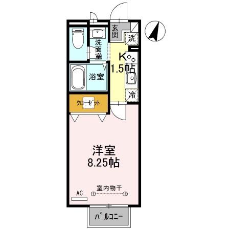 グランモアI(1K/1階)の間取り写真