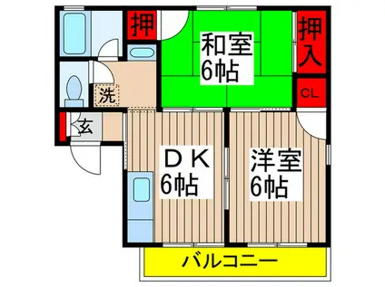 ペアグレースサクラ B(2DK/2階)の間取り写真