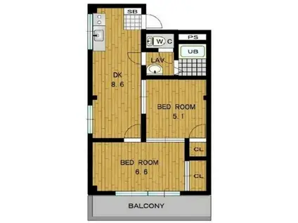 コーポミヤビ(2DK/3階)の間取り写真